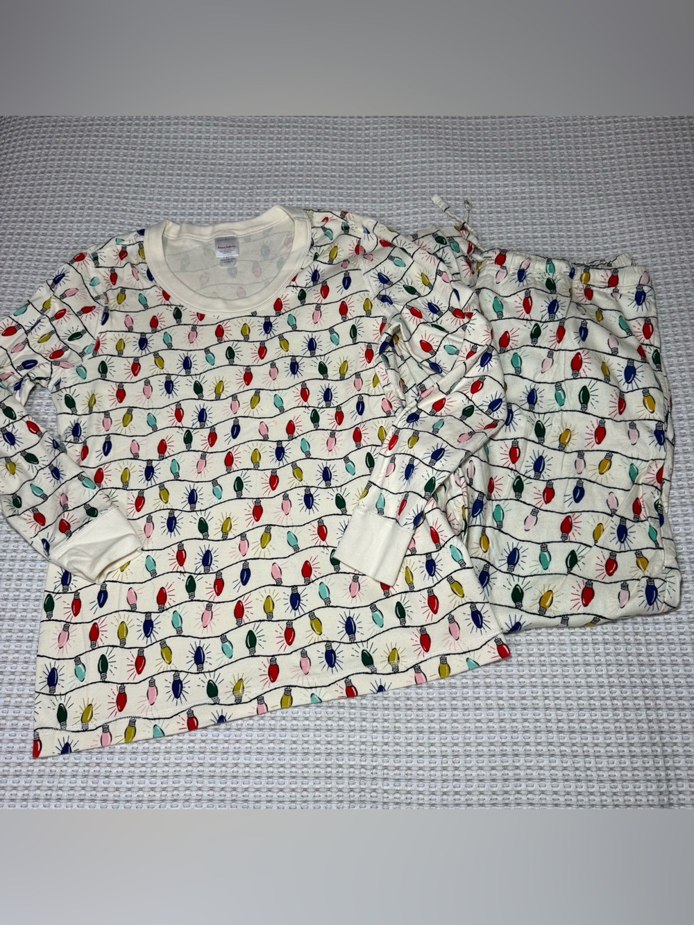 Hanna Andersson Holiday Christmas Lights Pajama Flannel Pants & Top Size Large